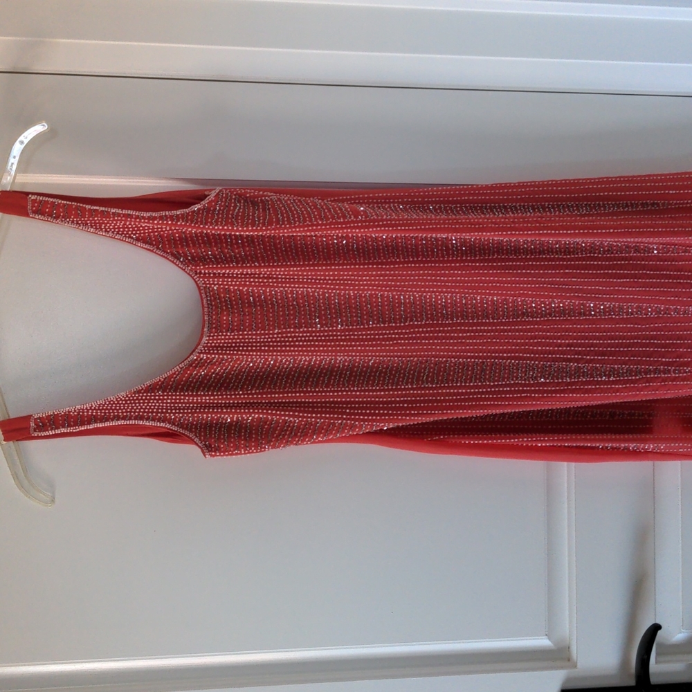 TFNC coral beaded dress with zip back